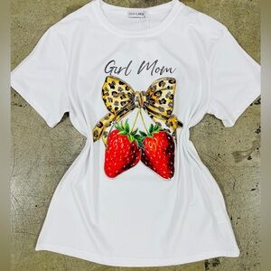 Leopard Women’s T-shirt Bow Strawberry Graphic Tee - White